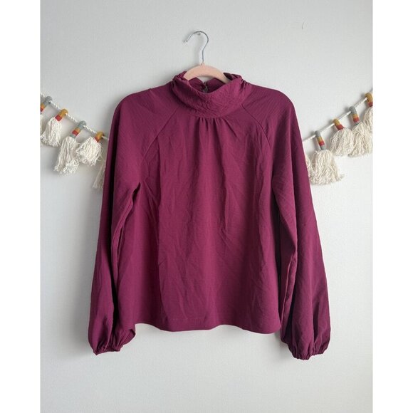 Evereve Tops - Evereve Mock Neck Blouson Long Sleeve Satin Top Boysenberry Careerwear Office S